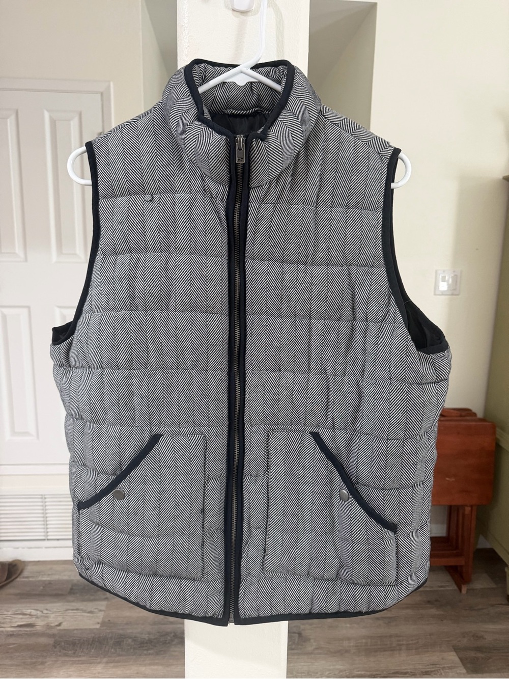 a new day Gray Quilted Herringbone Puffer Vest with Black Trim